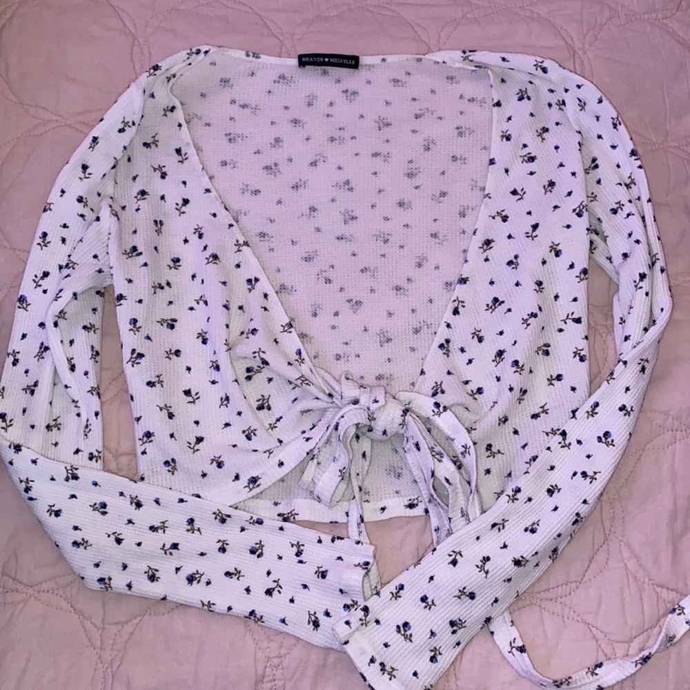Brandy Melville white long sleeve tie top